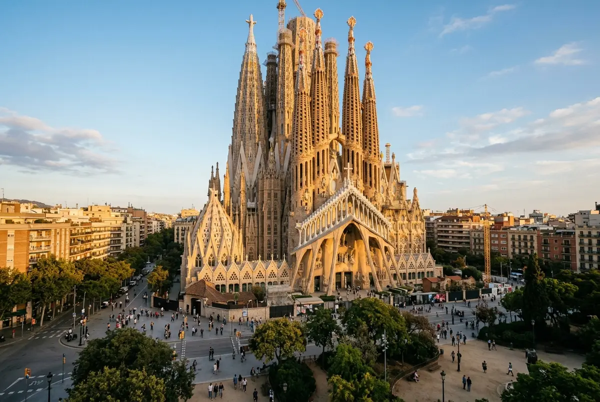 Golden afternoon light on the towers of the Sagrada Familia basilica, the landmark every la sagrada familia ticket grants access to