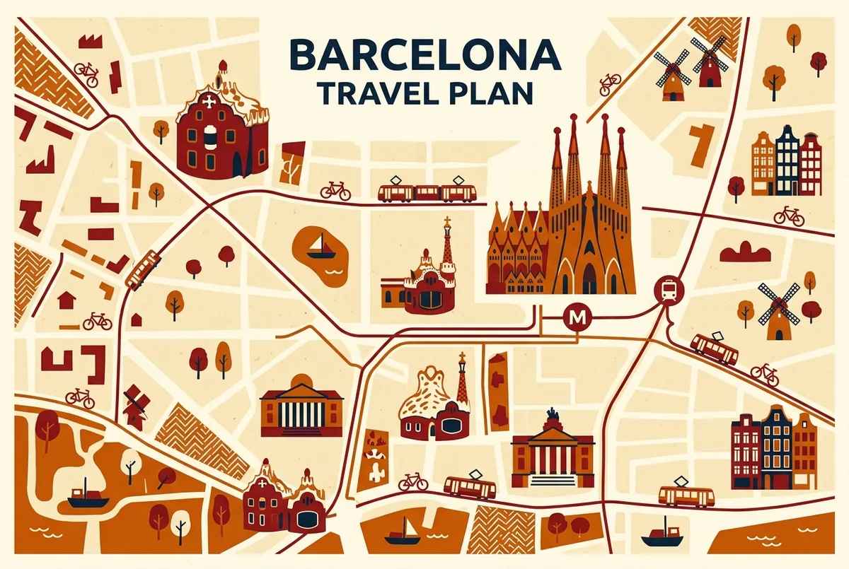Simple map graphic of central Barcelona showing the Sagrada Familia, the nearest metro stop and nearby Gaudi landmarks for planning a la sagrada familia ticket visit