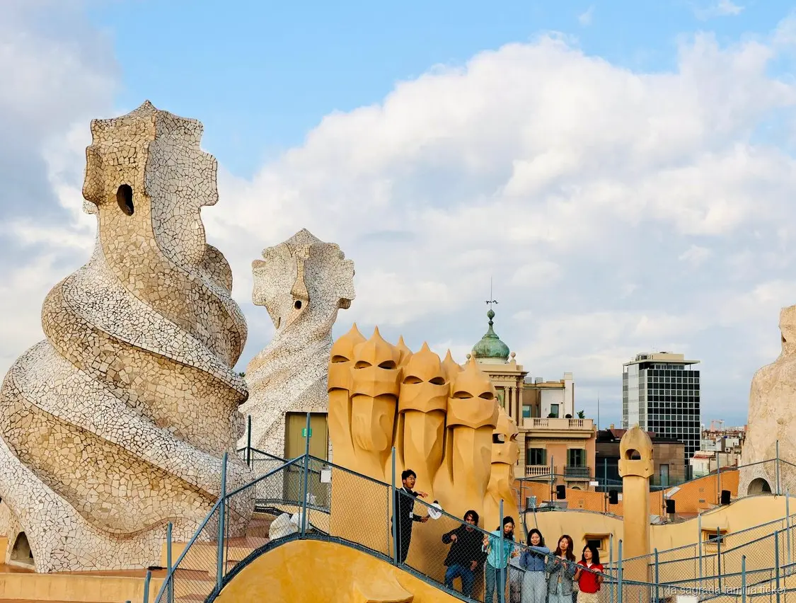 Casa Milà rooftop chimneys on the Gaudí houses tour